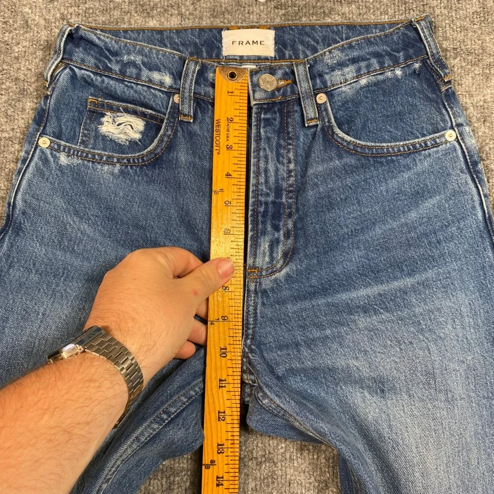 FRAME Le High Straight Jeans Medium Wash Distressed 100% Cotton Size 25 HNTT727 - Picture 4 of 9